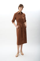 Diagonal-Taş Detaylı Gömlek Elbise-Elbise-9-Milagron.com