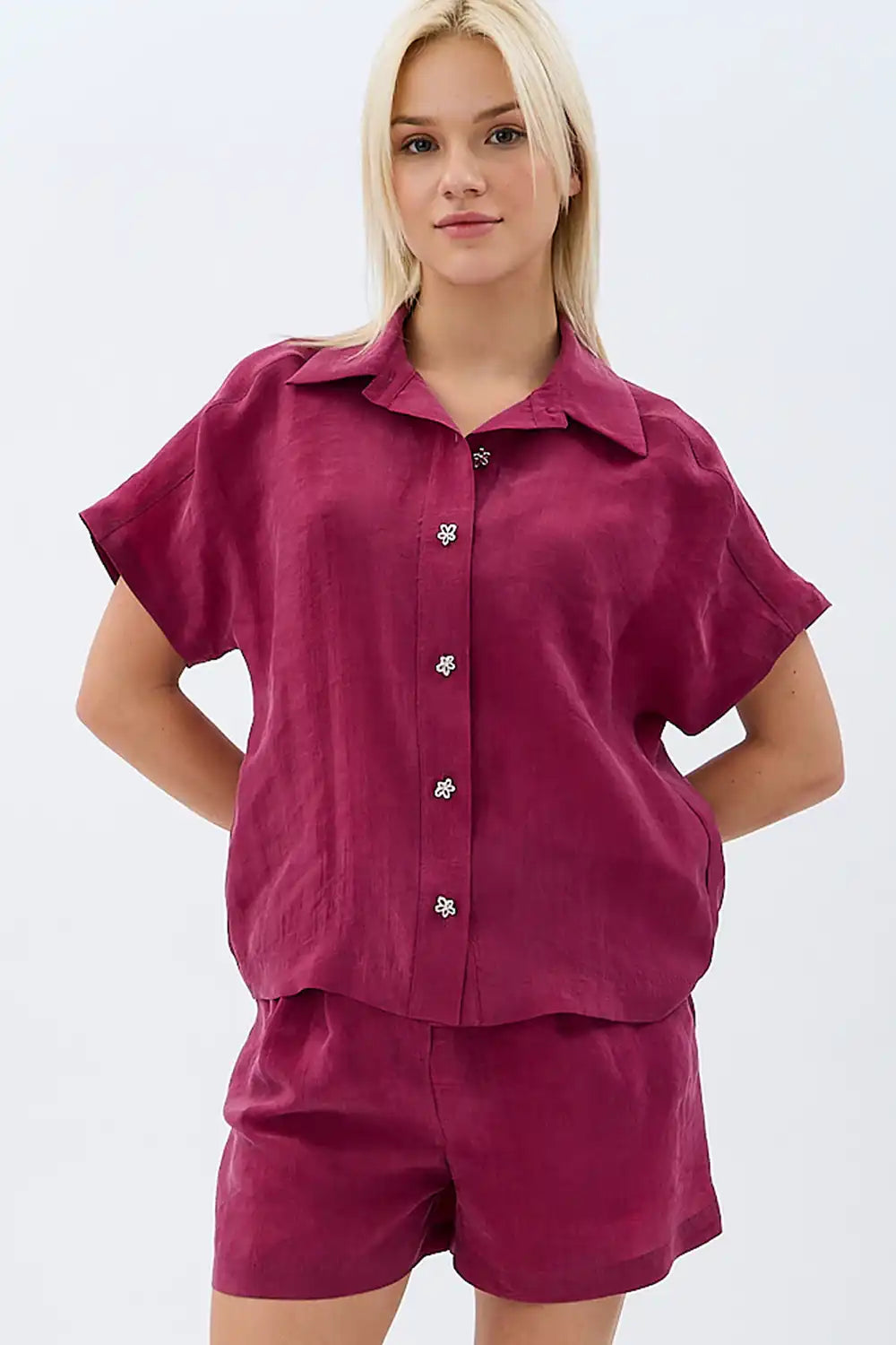 Tasarım Düğmeli Gömlek (Bordo)