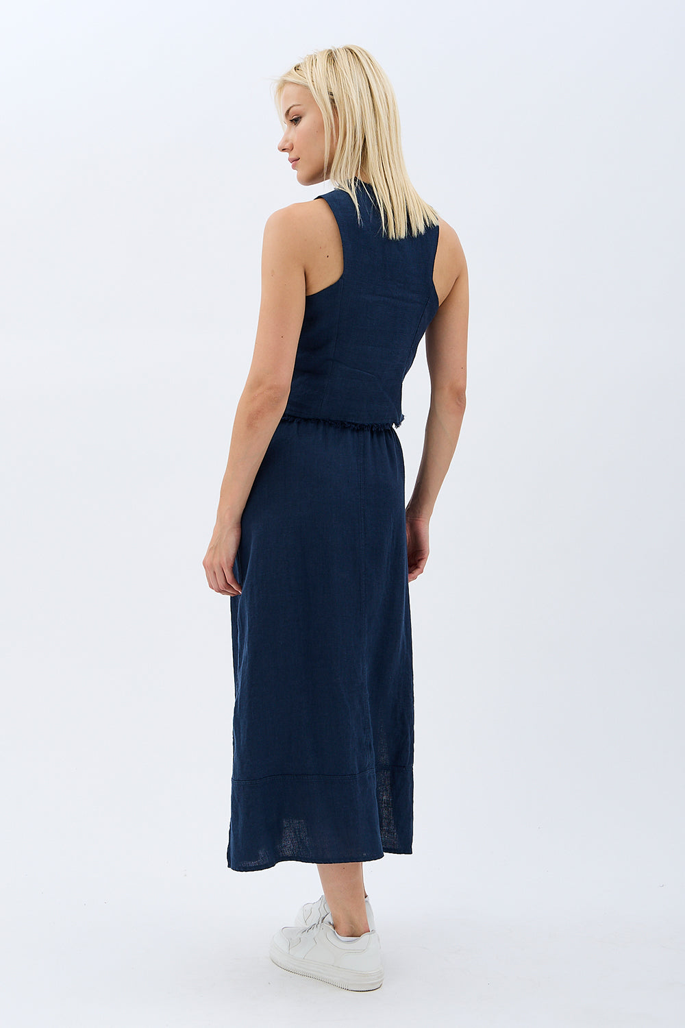 Diagonal-Tasarım Düğmeli Keten Yelek-Yelek-7-Milagron.com