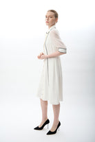 Diagonal-Transparan Kol Detaylı Midi Elbise-Elbise-2-Milagron.com