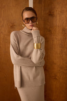 Diagonal-Triko Boğazlı Bej Bluz-Bluz-5-Milagron.com