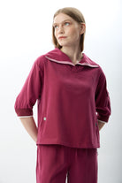 Diagonal-V Yaka Büzgü Detaylı Bluz-Bluz-2-Milagron.com