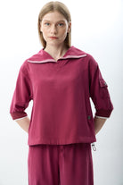 Diagonal-V Yaka Büzgü Detaylı Bluz-Bluz-5-Milagron.com