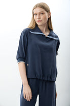 Diagonal-V Yaka Büzgü Detaylı Bluz-Bluz-5-Milagron.com