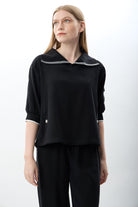 Diagonal-V Yaka Büzgü Detaylı Bluz-Bluz-6-Milagron.com