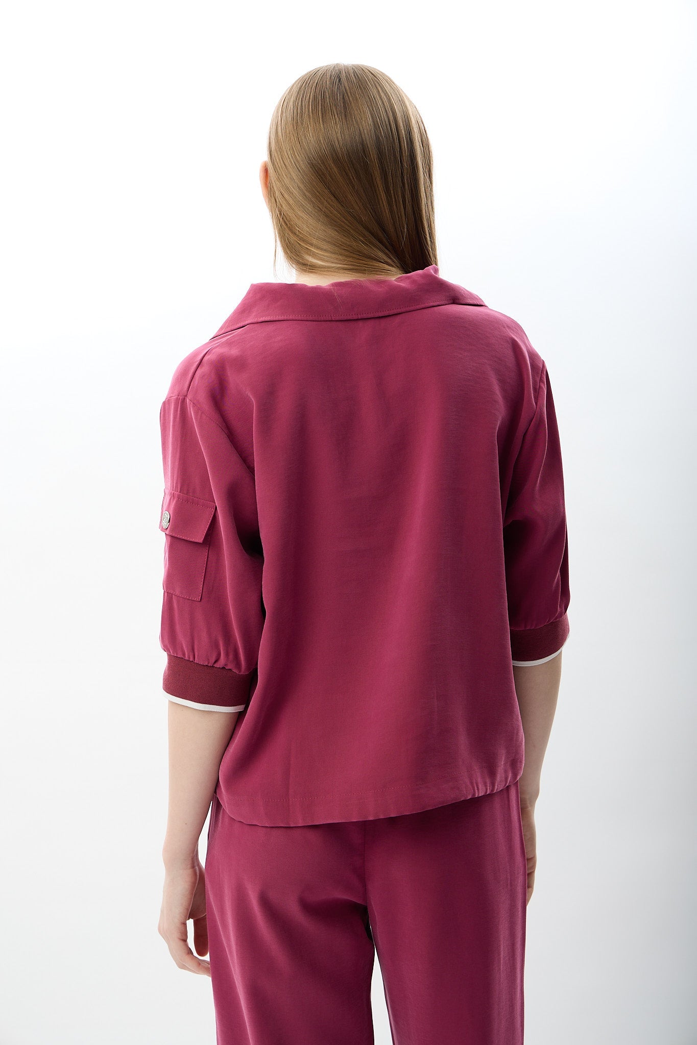 Diagonal-V Yaka Büzgü Detaylı Bluz-Bluz-7-Milagron.com