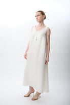 Diagonal-V Yaka Kolsuz Uzun Elbise-Elbise-1-Milagron.com