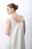 Diagonal-V Yaka Kolsuz Uzun Elbise-Elbise-3-Milagron.com