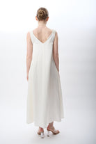 Diagonal-V Yaka Kolsuz Uzun Elbise-Elbise-4-Milagron.com