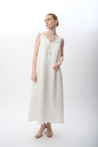 Diagonal-V Yaka Kolsuz Uzun Elbise-Elbise-5-Milagron.com