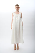 Diagonal-V Yaka Kolsuz Uzun Elbise-Elbise-7-Milagron.com