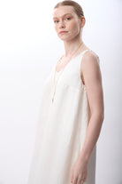 Diagonal-V Yaka Kolsuz Uzun Elbise-Elbise-8-Milagron.com