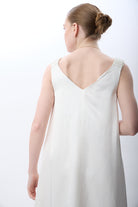 Diagonal-V Yaka Kolsuz Uzun Elbise-Elbise-9-Milagron.com