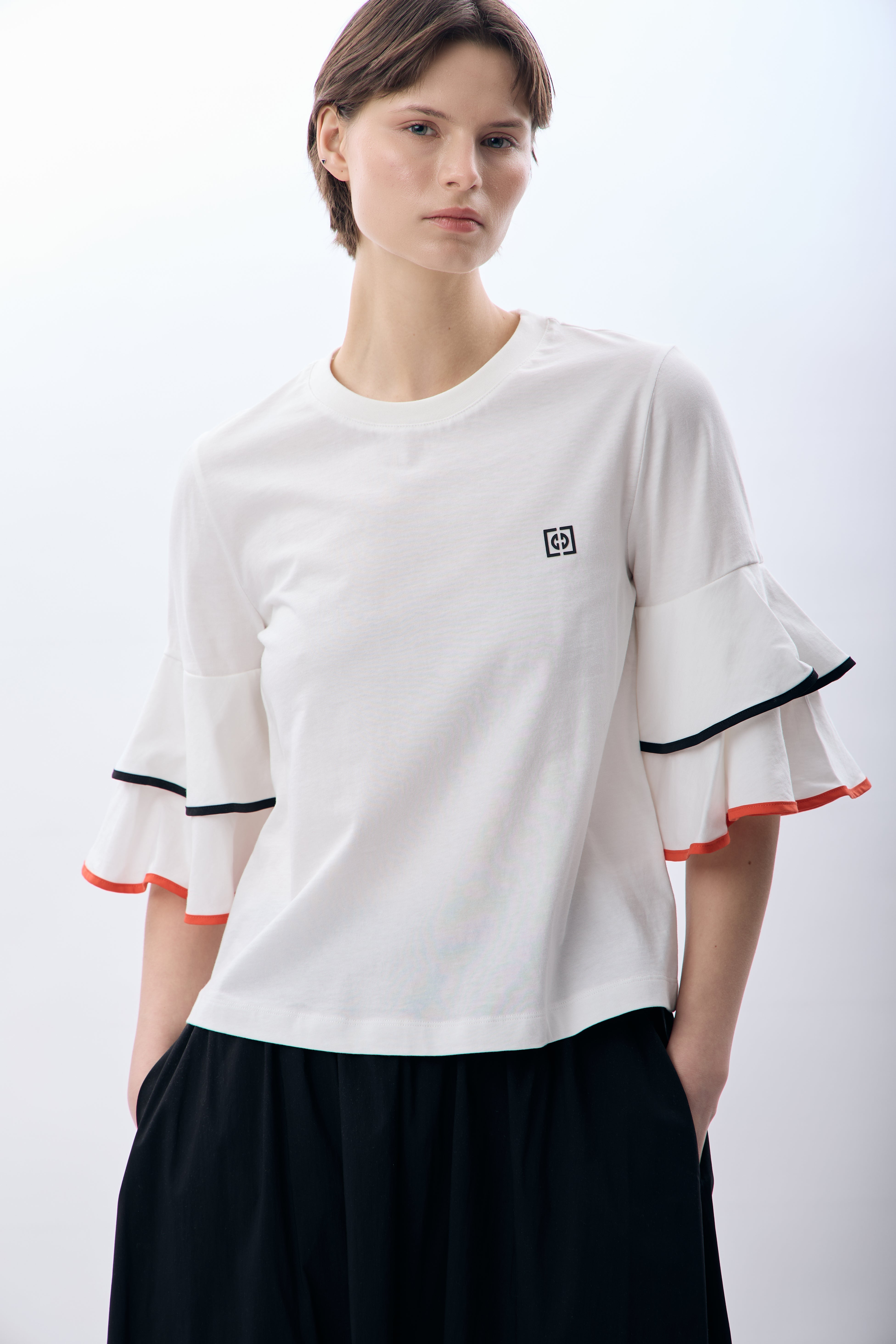 Diagonal-Volan Kol Bisiklet Yaka Bluz-T-Shirts-1-Milagron.com