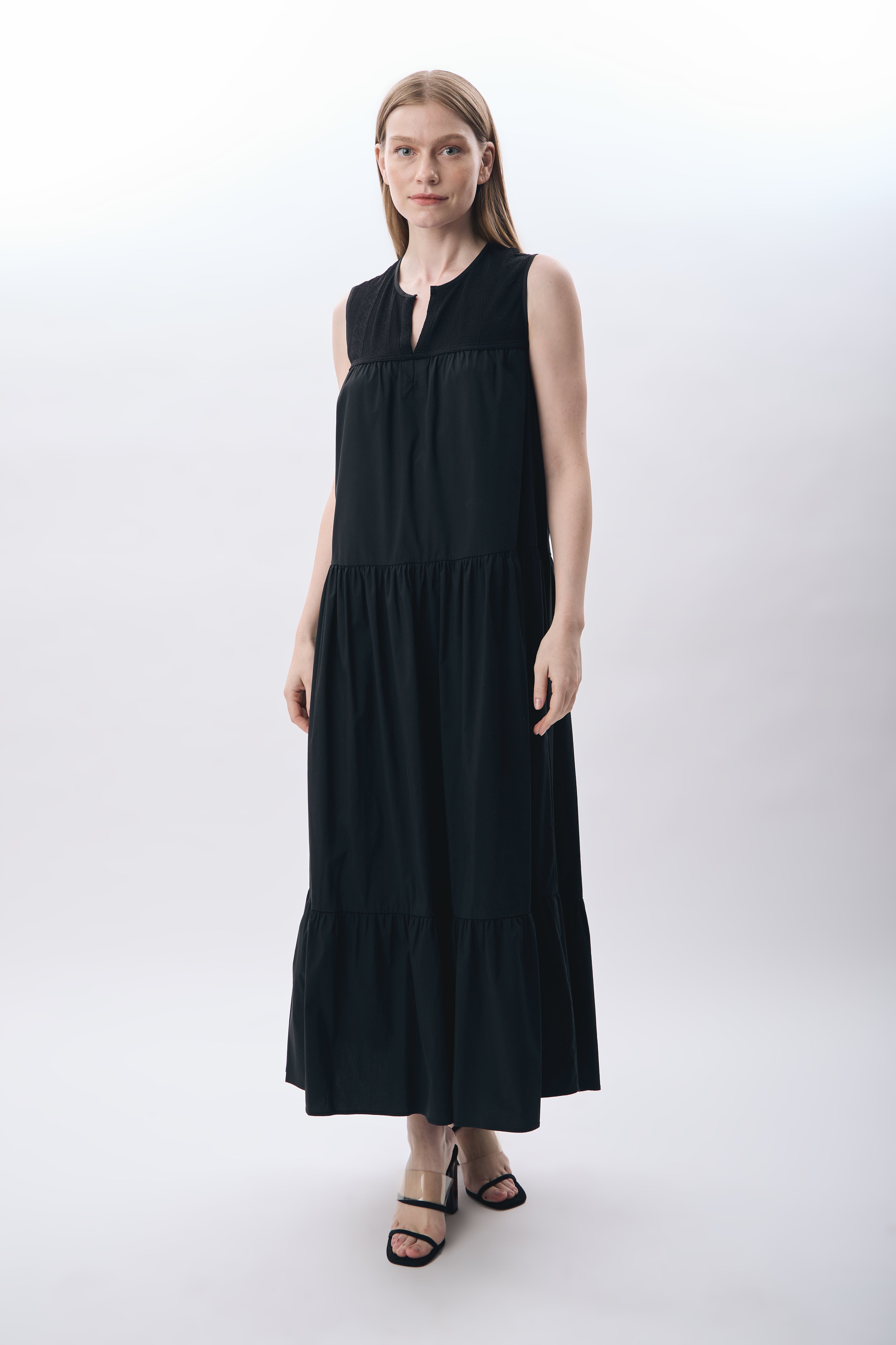 Diagonal-Volanlı Maxi Elbise-Elbise-1-Milagron.com