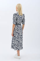 Diagonal-Yaprak Desenli Kemerli Gömlek Elbise-Elbise-12-Milagron.com