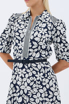 Diagonal-Yaprak Desenli Kemerli Gömlek Elbise-Elbise-13-Milagron.com