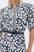 Diagonal-Yaprak Desenli Kemerli Gömlek Elbise-Elbise-2-Milagron.com