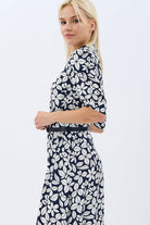 Diagonal-Yaprak Desenli Kemerli Gömlek Elbise-Elbise-4-Milagron.com