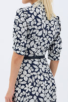 Diagonal-Yaprak Desenli Kemerli Gömlek Elbise-Elbise-5-Milagron.com