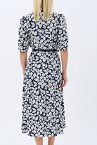 Diagonal-Yaprak Desenli Kemerli Gömlek Elbise-Elbise-8-Milagron.com