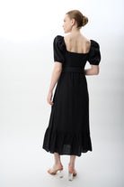 Diagonal-Yırtmaç Detaylı Balon Kollu Kemerli Elbise-Elbise-8-Milagron.com