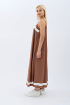 Diagonal-Yırtmaçlı Salaş Elbise (Kahverengi)-Elbise-5-Milagron.com