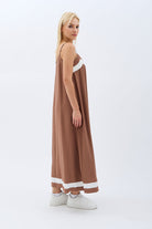 Diagonal-Yırtmaçlı Salaş Elbise (Kahverengi)-Elbise-7-Milagron.com