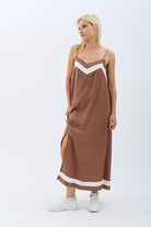 Diagonal-Yırtmaçlı Salaş Elbise (Kahverengi)-Elbise-8-Milagron.com