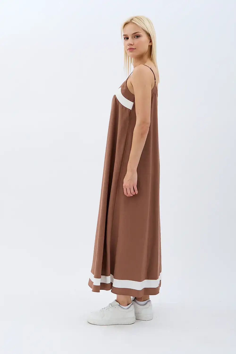Yırtmaçlı Salaş Elbise (Kahverengi)