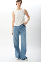 Yüksek Bel Denim Pantolon (Mavi)