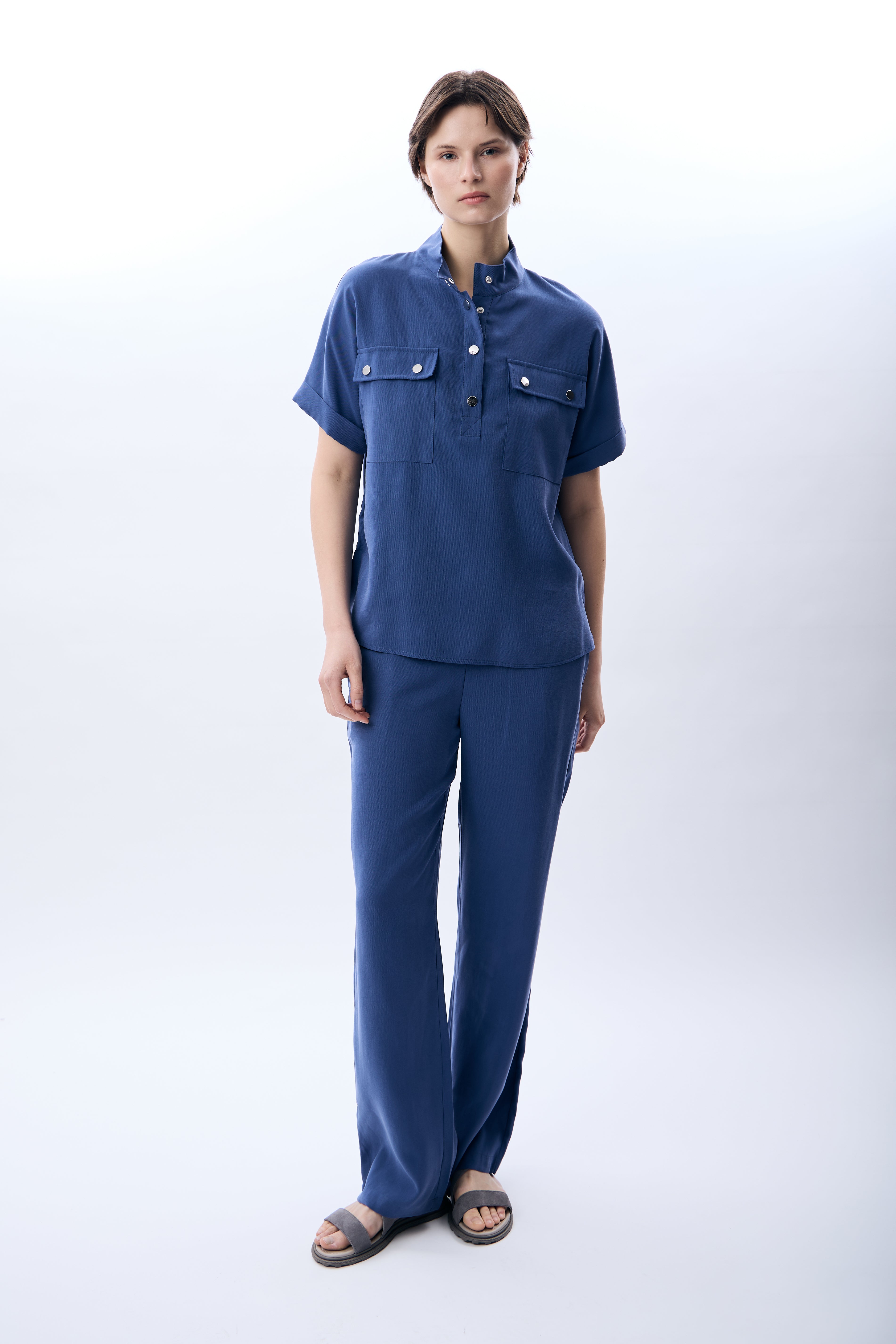 Diagonal-Yüksek Bel Rahat Kesim Pantolon-Pantolon-1-Milagron.com