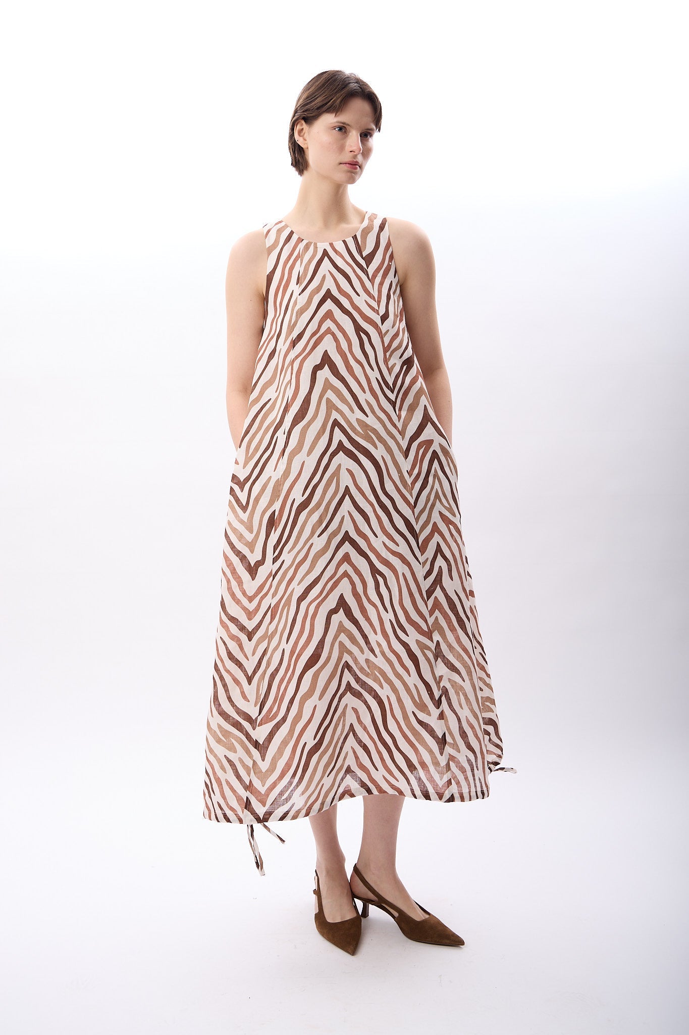 Diagonal-Zebra Desenli Bol Kesim Elbise-Elbise-4-Milagron.com