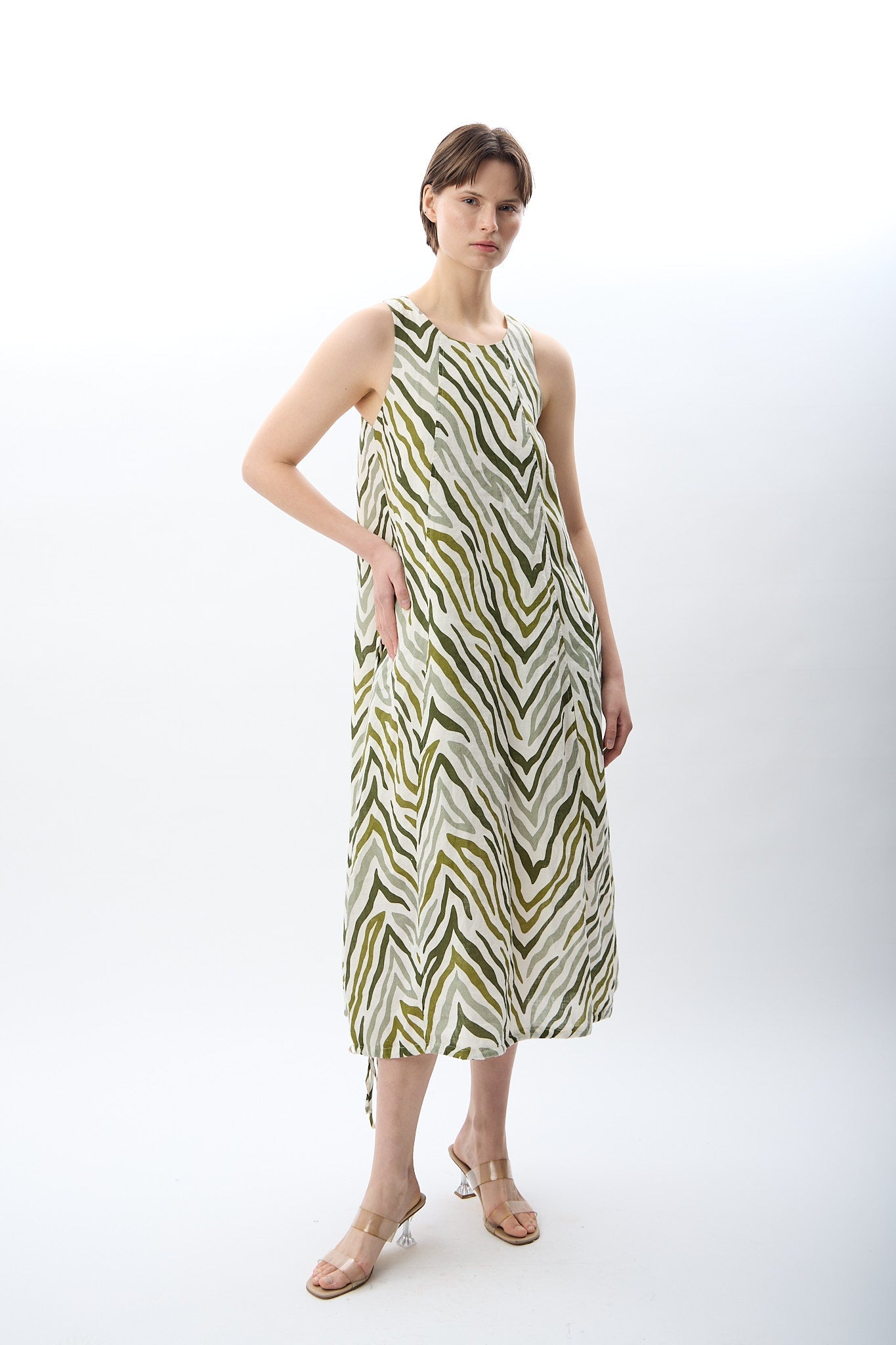 Diagonal-Zebra Desenli Bol Kesim Elbise-Elbise-7-Milagron.com