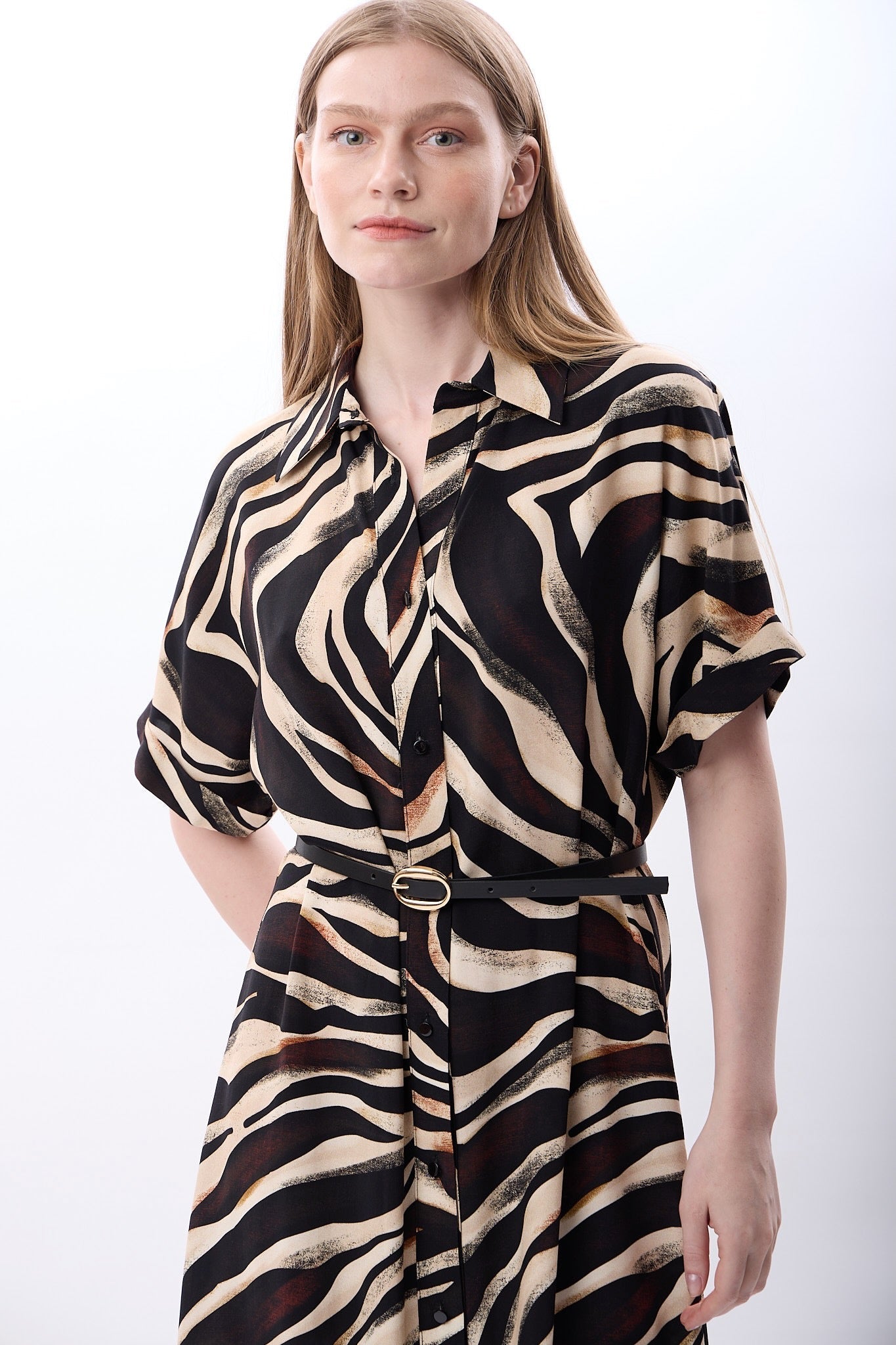 Diagonal-Zebra Desenli Fırfırlı Elbise-Elbise-2-Milagron.com