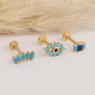 Dianora Piercing-14 Ayar Altın 3 Baget Firuze Rengi Ve Lacivert Taşlı Göz Minimal Tragus Piercing-Renkli Taşlar Koleksiyonu-3-Milagron.com