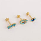 Dianora Piercing-14 Ayar Altın 3 Baget Firuze Rengi Ve Lacivert Taşlı Göz Minimal Tragus Piercing-Renkli Taşlar Koleksiyonu-5-Milagron.com