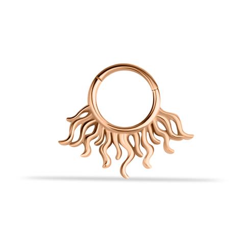14 Ayar Altın Ateş Motifli Minimal Halka Piercing