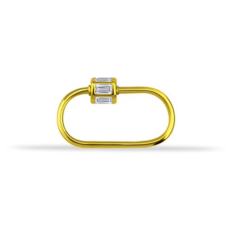 14 Ayar Altın Baget Taşlı İnce Charm Kilidi Carabiner - 3