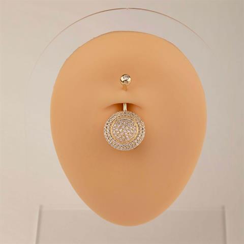14 Ayar Altın Büyük Sıra Taşlı Daire Göbek Piercing