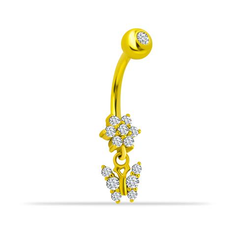 14 Ayar Altın Çiçek Ve Kelebek Sallantılı Göbek Piercing