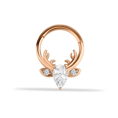14 Ayar Altın Geyik Motifli Minimal Halka Piercing