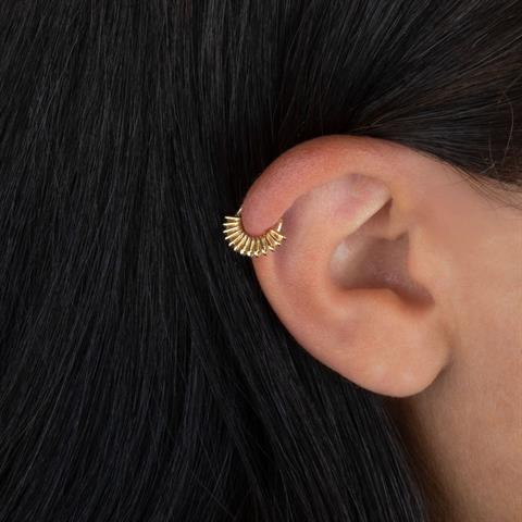 14 Ayar Altın Işın Motifli Minimal Halka Piercing