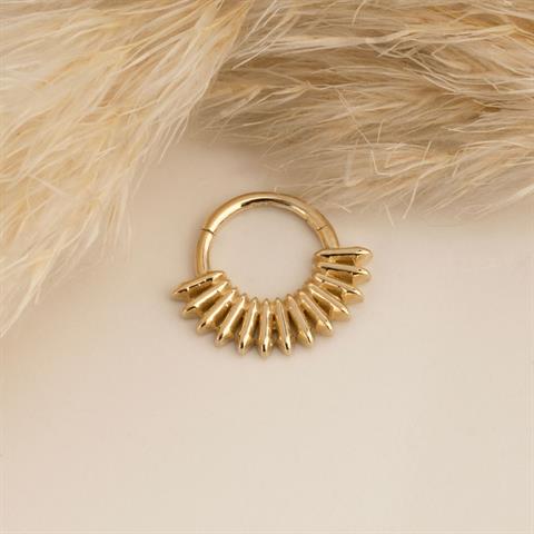 14 Ayar Altın Işın Motifli Minimal Halka Piercing