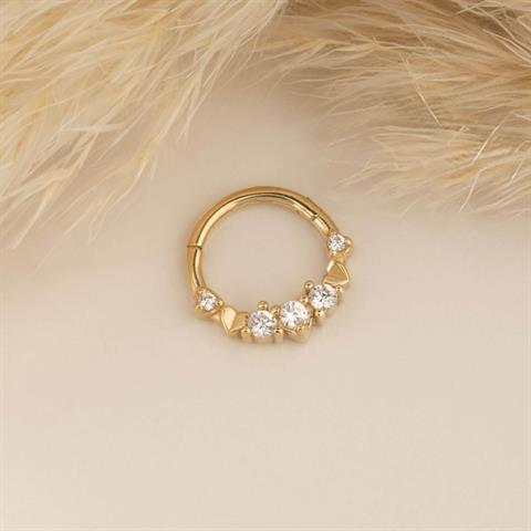 14 Ayar Altın Kalp Motifli Minimal Halka Piercing