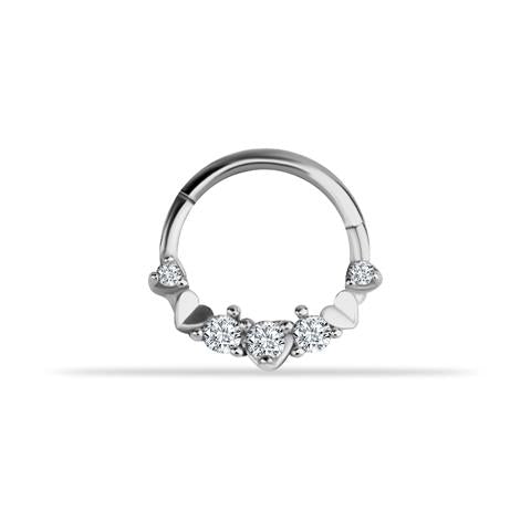 14 Ayar Altın Kalp Motifli Minimal Halka Piercing
