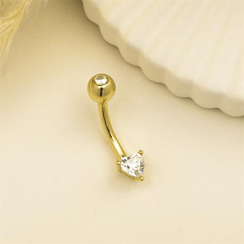 14 Ayar Altın Kalp Taşlı Göbek Piercing