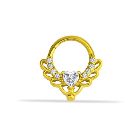 14 Ayar Altın Kalp Taşlı Minimal Halka Piercing