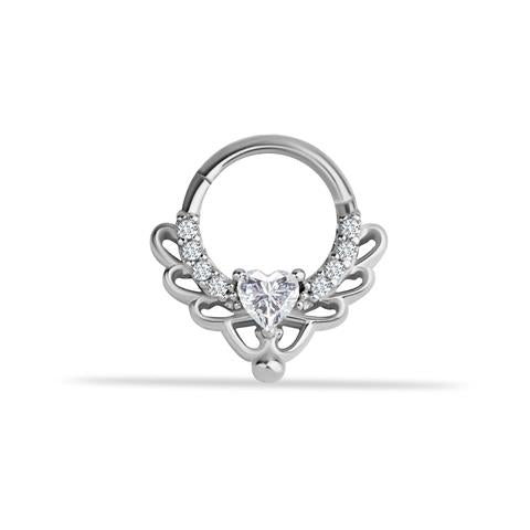 14 Ayar Altın Kalp Taşlı Minimal Halka Piercing