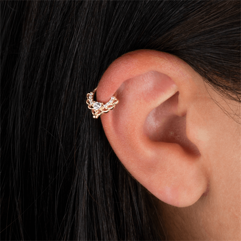 14 Ayar Altın Kalp Taşlı Minimal Halka Piercing
